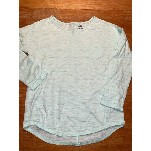 Old Navy Relaxed Fit Mint Striped Long Sleeve Shirt With Pocket Girls Size XL - Picture 1 of 3